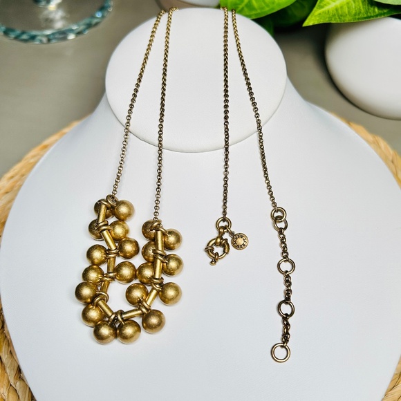 J. CREW Bar Bell Ball Antique Brass Gold Color Cluster Necklace. - Picture 3 of 8